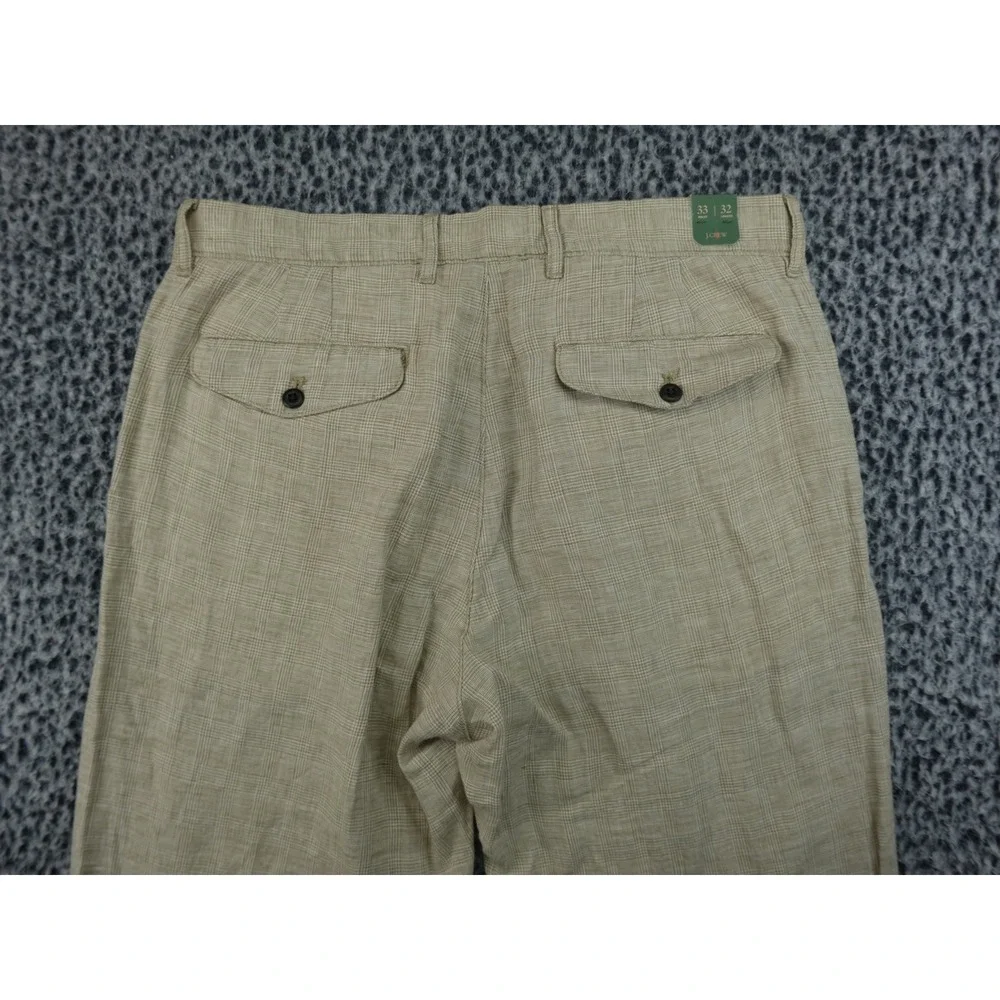 J.Crew Mens 33x32 Classic Fit Linen Trouser Beige Glen Check Plaid Pants 2024 - Picture 14 of 16
